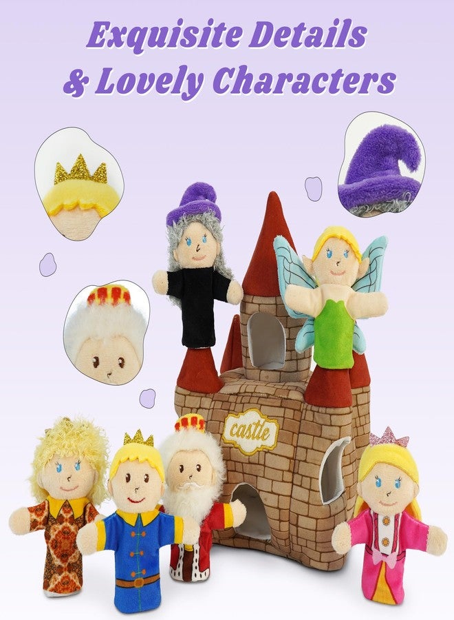 JUSTQUNSEEN 7 Pcs Fairy Tale Finger Puppets Set,4 inch Fairy Tale Member Soft Plush Hand Puppets for Kids with Castle,Finger Puppets for Toddlers Princess Puppet Mini Toy Storytelling Role-Playing - Image 3